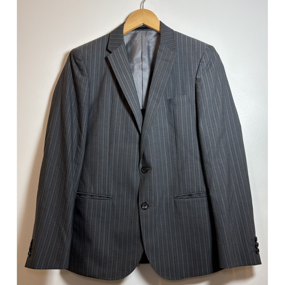 TAKA-Q Slim Fit Gray Charcoal Pinstripe Blazer Men's Small Ys Wool Blend Japan